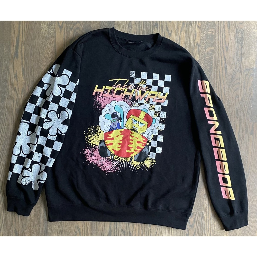 Spongebob Nickelodeon Sweatshirt Graphic Print Men Size XL Black